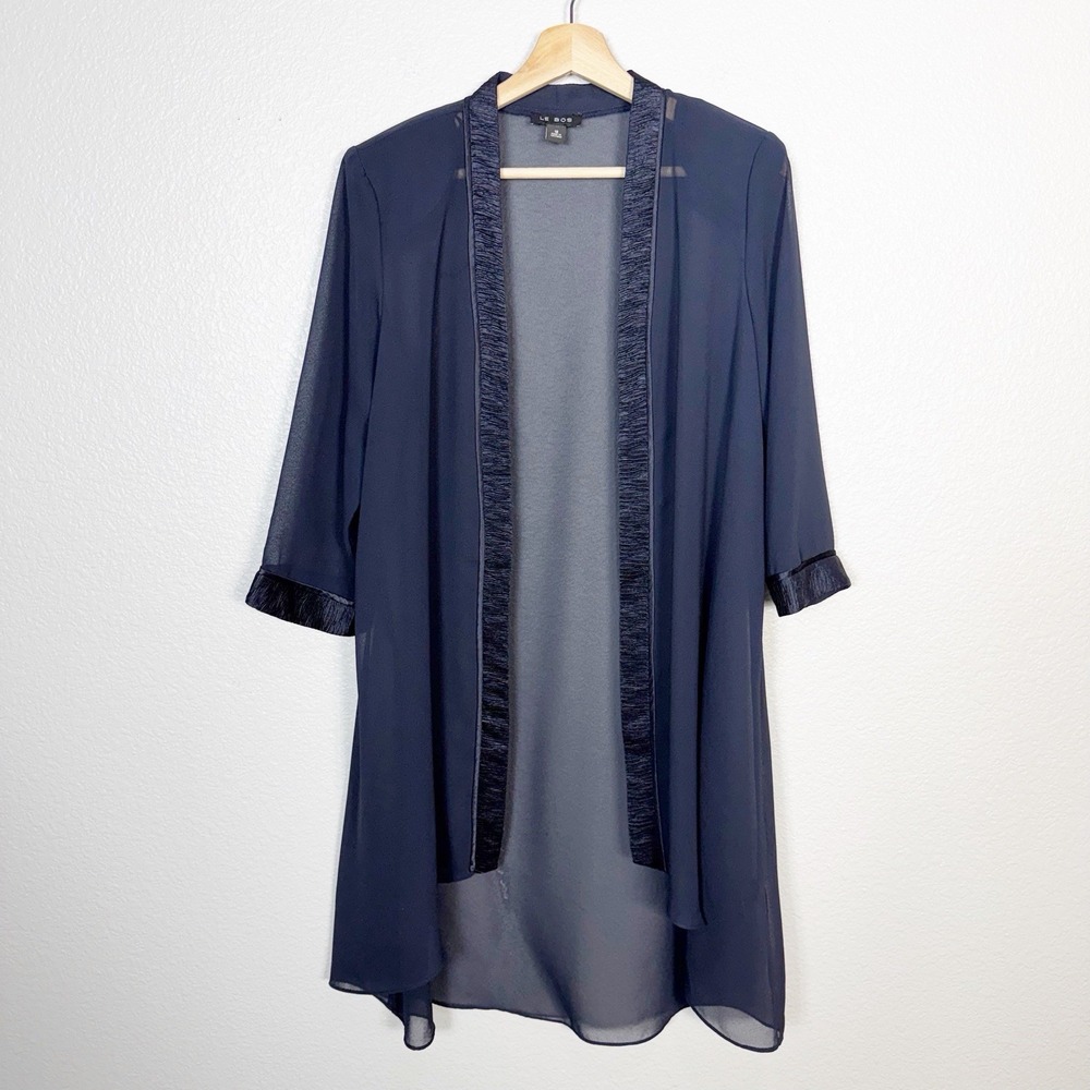 Le Bos Navy Blue Chiffon Duster Wrap Kimono Women's Size 12 Dressy Office